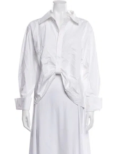 Pre-owned Hevron Long Sleeve Button-up Top In White