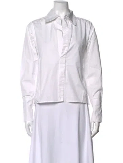 Pre-owned Hevron Long Sleeve Button-up Top In White