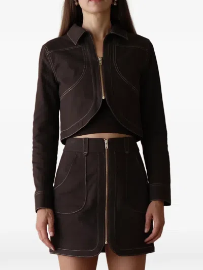 Hevron Lucia Contrast-stitch Cropped Jacket In Red