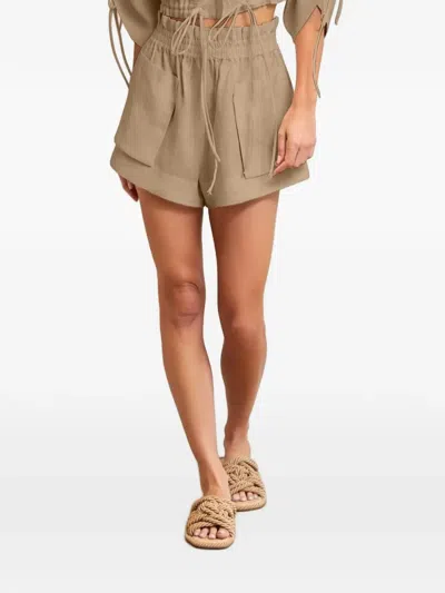 Hevron Mira Elasticated-waist Patch-pocket Shorts In Brown