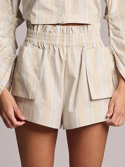 Hevron Mira High-rise Short In Poplin Beige Stripe In Multi