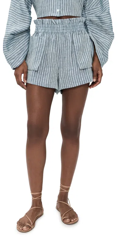 Hevron Mira Stripe Shorts Navy Stripe In Blue