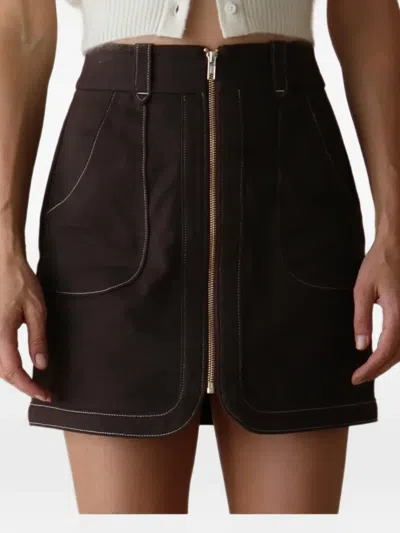 Hevron Nora Contrast-stitch Mini Skirt In Brown