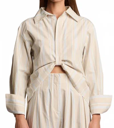 Hevron Paola Long Sleeve Poplin Shirt In Beige Stripe In Neutral
