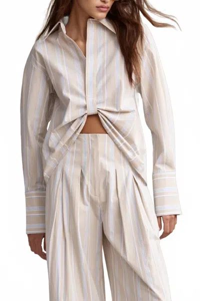 Hevron Paola Long Sleeve Top In Beige Stripe In Neutral