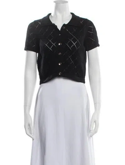 Pre-owned Hevron Patterned Short Sleeve Crop Top In Black