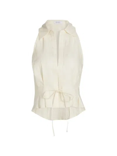 Hevron Pleated Sleeveless Top In White