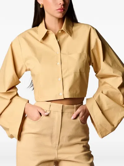 Hevron Raquel Cropped Bell-sleeve Shirt In Neutral