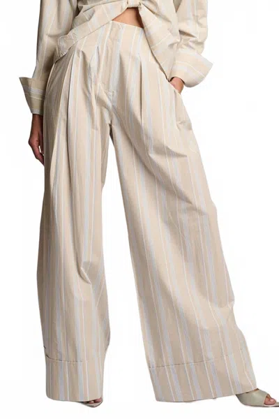 Hevron Rory High Waisted Wide Leg Pant In Beige Stripe In Neutral