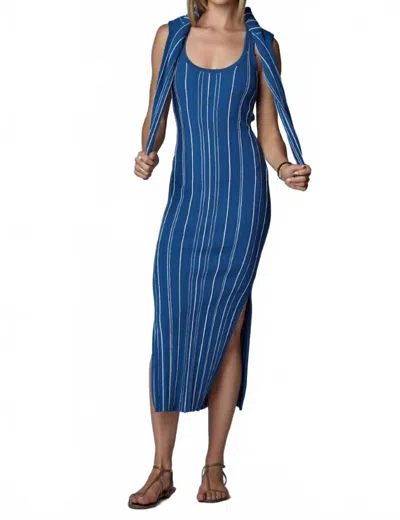 Hevron Rose Knit Midio Dress In Sapphire Stripe In Multi