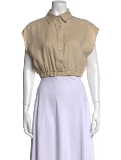 Pre-owned Hevron Short Sleeve Button-up Top In Neutrals