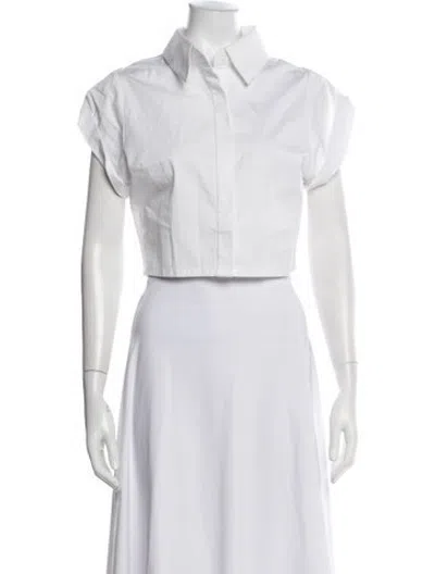 Pre-owned Hevron Short Sleeve Button-up Top In White