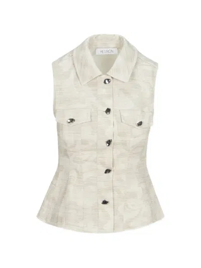 Hevron Skylar Camo-print Peplum Top In Neutral