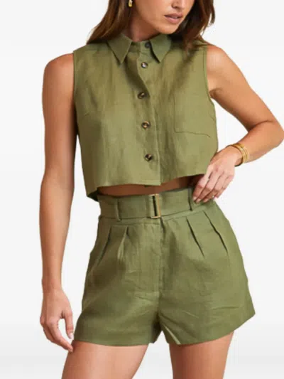 Hevron Sleeveless-cropped Shirt In Green