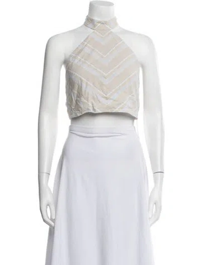Pre-owned Hevron Striped Halterneck Crop Top In Neutrals