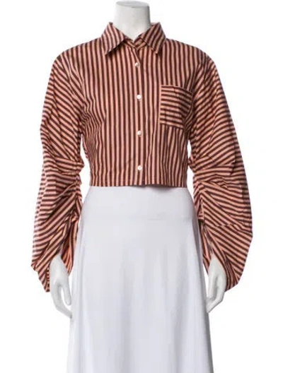 Pre-owned Hevron Striped Long Sleeve Button-up Top In Multicolor