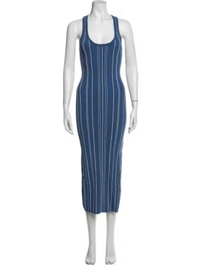 Pre-owned Hevron Striped Midi Length Dress In Blue