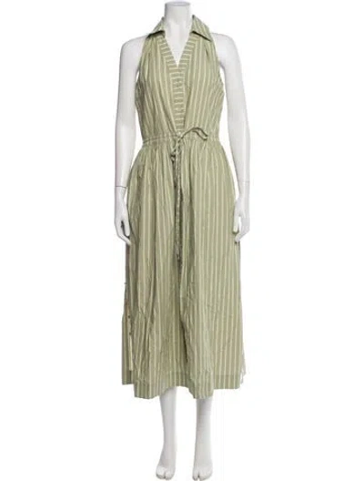 Pre-owned Hevron Striped Midi Length Dress In Green