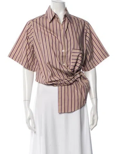 Pre-owned Hevron Striped Short Sleeve Button-up Top W/ Tags In Multi