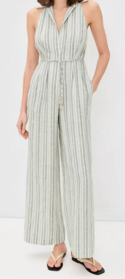 Hevron Vivi Jumpsuit In Sage Stripe In Green