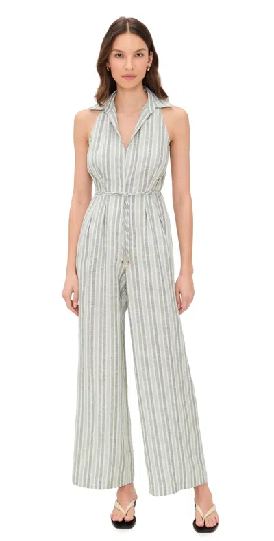 Hevron Vivi Jumpsuit Sage Stripe In Green