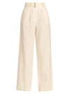 Hevron Women's Alina Belted Pleated Linen Wide-leg Pants In Ivory