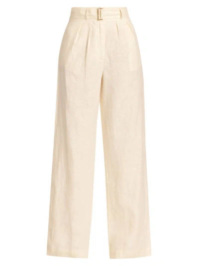 Hevron Women's Alina Belted Pleated Linen Wide-leg Pants In Ivory