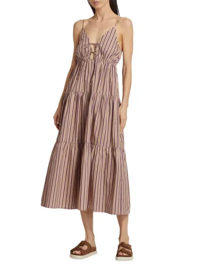 Hevron Women's Amber Stripe Tiered Midi-dress In Purple Stripe