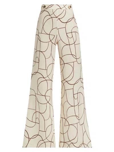 Hevron Women's Annika Printed Linen Flared Pants In Neutral