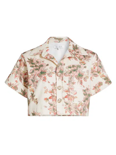 Hevron Women's Ellison Floral Button-front Crop Top In White
