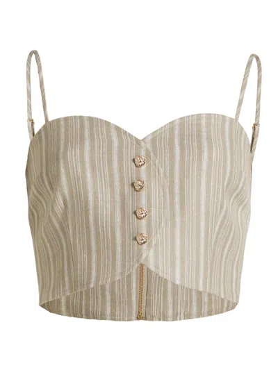 Hevron Women's Grace Striped Linen Crop Bustier Top In Gray