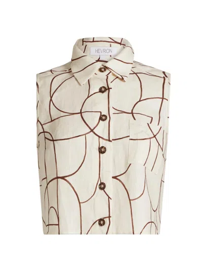 Hevron Women's Katja Geo Print Button-front Top In Brown