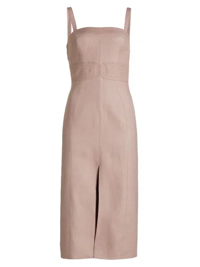 Hevron Women's Linen Embroidered Midi-dress In Pink