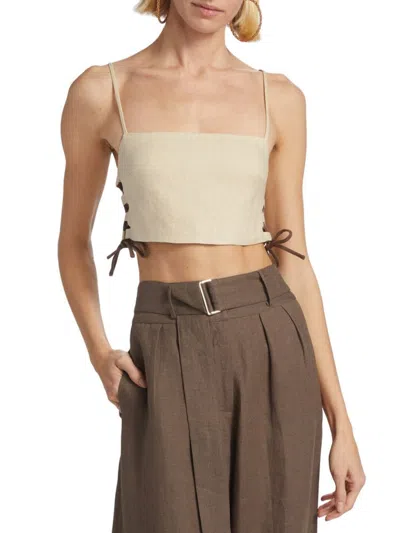 Hevron Women's Luisa Lace-up Linen Crop Top In Neutral