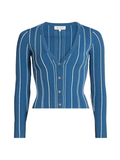 Hevron Women's Sapphire Stripe Pearl Cardigan In Blue