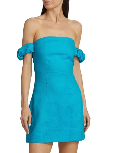 Hevron Women's Sari Off-the-shoulder Linen Mini Dress In Azure