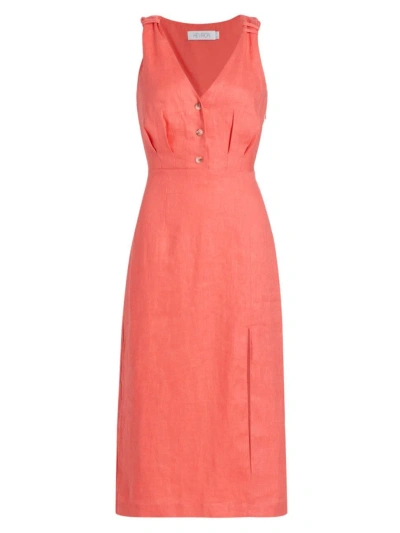 Hevron Women's Shana Linen V-neck Midi-dress In Coral