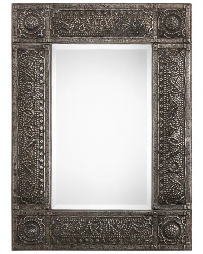 Hewson Embossed Metal Finished With Antiqued Rust Gray Wash Mirror In Brown