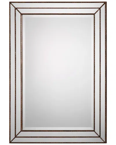 Hewson Metallic Bronze Finish Mirror With Grooved Texture And Inlays In Brown