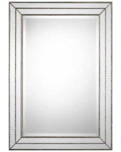 Hewson Metallic Silver Finish Mirror With Grooved Texture And Inlays In Gray