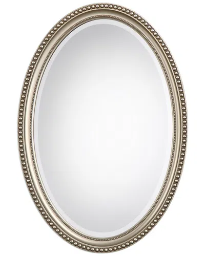 Hewson Metallic Silver Finish Round Mirror With Brown Antiquing