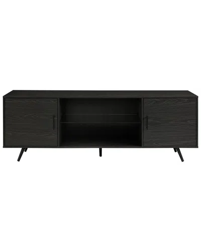 Hewson Mid-century Modern Glass Shelf 2-door Tv Stand In Grey