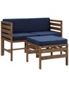 Hewson Sanibel Modular Acacia Patio Arm Chairs And Ottoman In Brown