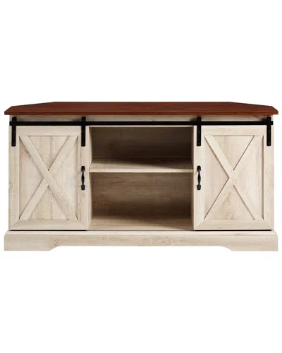 Hewson Sliding Brown Barn Door Corner Tv Stand