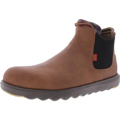 Hey Dude Branson Classic Mens Plaid Faux Leather Chelsea Boots In Green