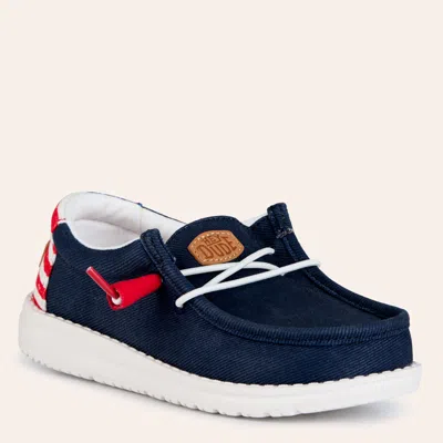 Hey Dude Heydude Youth Boys' Wally Americana Ii Navy Blazer Moc Toe Shoes In Multi