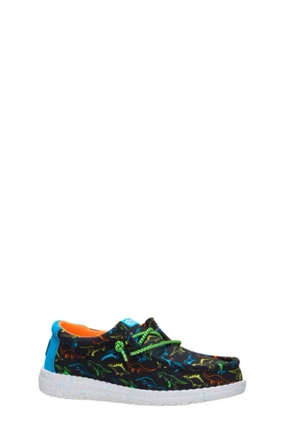 Hey Dude Wally Print Boy's Shoes Black/neon : 4 Big Kid M, Canvas In Multi