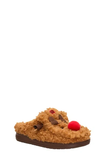 Hey Dude Kids' Wally Faux Fur Reindeer Slipper In Brown