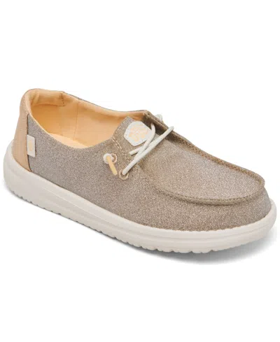 Hey Dude Kids' Little Girls' Wendy Metallic Sparkle Casual Moccasin Sneakers From Finish Line In Gray