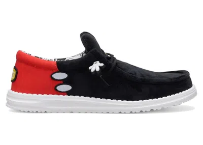 Pre-owned Hey Dude Men's  Wally Disney Mickey Mouse Sneakers In Black/red In Multi